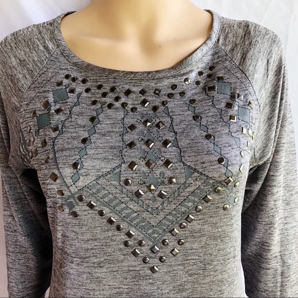 Women’s Gray Pullover Top with Metal Stud Trim, Size Medium - Picture 4 of 8
